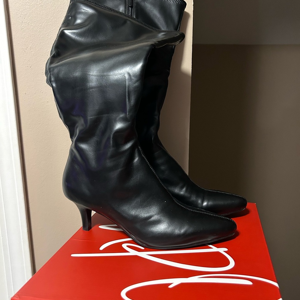 Impo Sleek Black Kitten Heeled Tall Boots